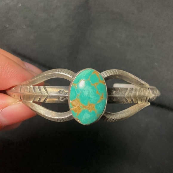 Vintage Navajo Turquoise Cuff Bracelet Sterling Silver Bracelet Genuine Turq - Picture 6 of 6